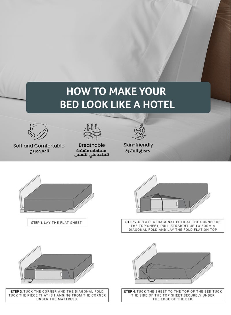 REST 3-Piece Grey Plush 240x260  Flat Bedsheet Set Includes 1 Deep Pocket Flat Bedsheet and 2 Pillow Covers, Breathable and Machine Washable - Image 5